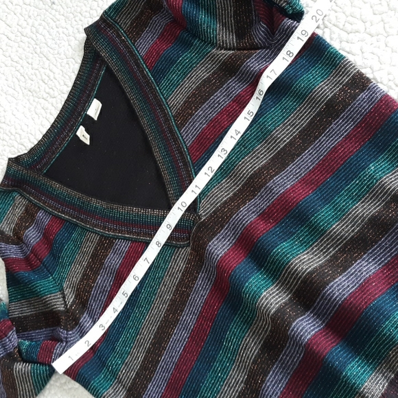 Moth Anthropologie Size Medium V-Neck Metallic Rainbow Stripe Sweater - Picture 6 of 17